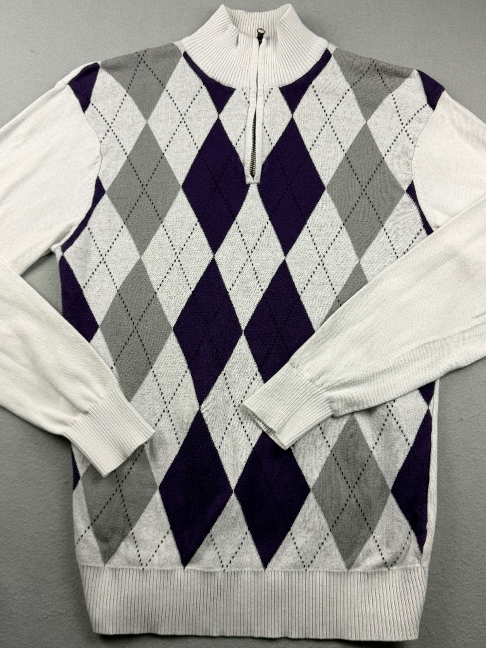 Men's Carbon Argyle Quarter Zip Sweater White/Gray/Purple Size L